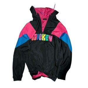 Vintage Disney Mickey Mouse Colorful Neon Animated Windbreaker Jacket Size Large